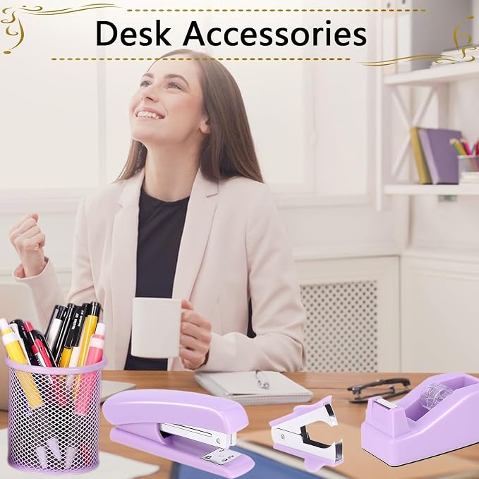 Office Supplies Set, Desk Accessories, Stapler And Tape Dispenser Set, Pen - Image 7