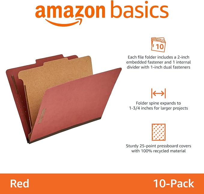 Amazon Basics Classification File Folder, 1 Divider, Letter Size, 100% Recycled - Image 2