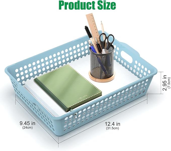 QRRICA 6 Pack Plastic Classroom Storage Baskets, Paper Trays - Image 2