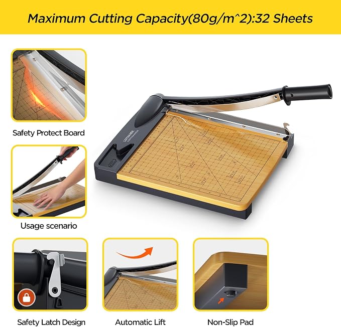 12 inch Wood Guillotine Paper Cutter, Heavy Duty Wood Base Paper Trimmer - Image 2
