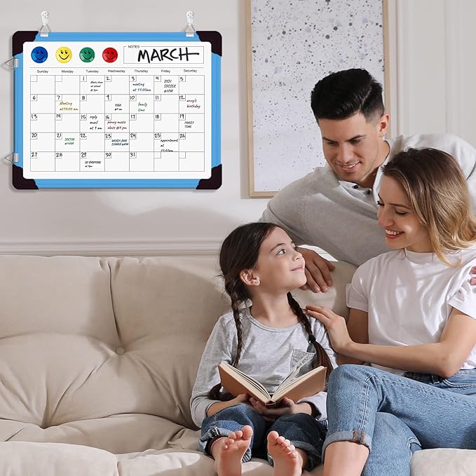 Dry Erase Calendar Whiteboard, Magnetic White Board Calendar Dry Erase Board, 16" X 12" Monthly Calendar Board Small Wall Hanging Planner Memo Whiteboard for Home, School, Office, Kitchen (Blue)-DeskLoop Office