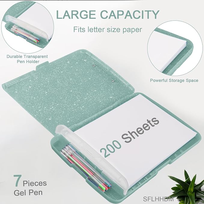 Glitter Clipboard with Storage, Storage Clipboard with Pen Holder, A4 Binder - Image 3