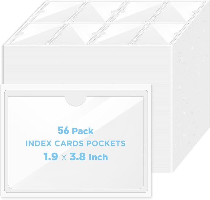 56 Pack Clear Self-Adhesive Pockets, 1.9" x 3.8" Index Card Pockets by Joyberg