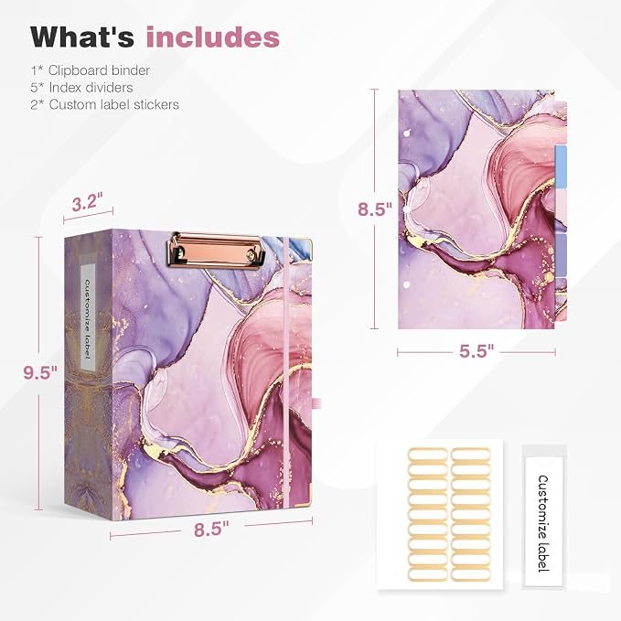 Ospelelf Mini 3 Ring Binder, 2 Inch, Cute Pink Marble Binder - Image 3
