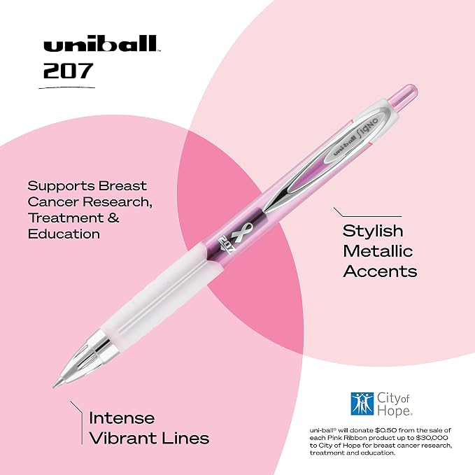 uniball 207 Pink Ribbon Retractable Gel Pens, Medium Point, 36 Pack - Image 3