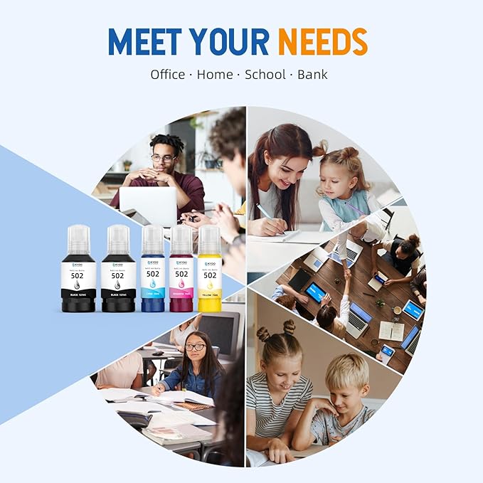 502 T502 Ink Refill Bottles Compatible for ET2760 ET2750 ET-3760 ET-2850 ET-15000 ST-4000 ST-2000 ET-3710 ET-3850 ET-3750 ET-4850 ET4750 ET2700 ST3000 ET3700 Printer(5 Pack)-DeskLoop Office