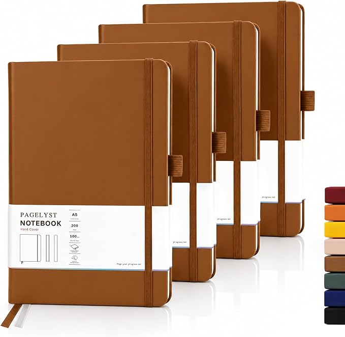 PAGELYST Graph Grid Paper Notebook, 200 Pages, 4 Pack Leather Hardcover Notebook by Unknown