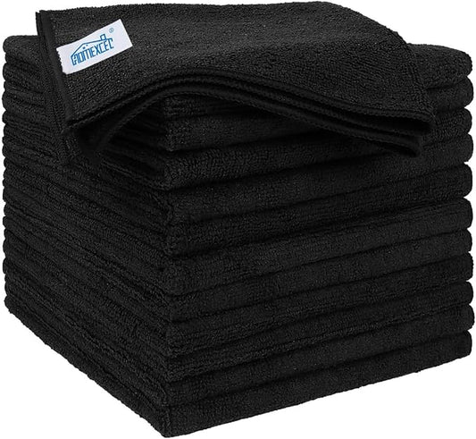 HOMEXCEL Microfiber Cleaning Cloths 12 Pack, Premium 16 x 16 inch Microfiber Towel for Cars, Ultra Absorbent Car Washing Cloth, Lint Free Streak Free Wash Cloths for Car, Kitchen, and Window, Black-DeskLoop Office