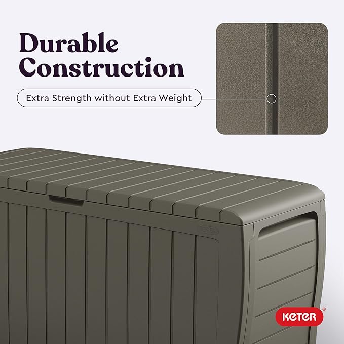 Keter Marvel Plus 71 Gallon Resin Deck Box-Organization and Storage for Patio Furniture Outdoor Cushions, Throw Pillows, Garden Tools and Pool Floats, Mossy Brown-DeskLoop Office