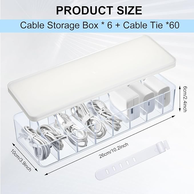 Tatuo 6 Pcs Cord Organizer for Drawer Desktop, Cable Organizer Box - Image 2