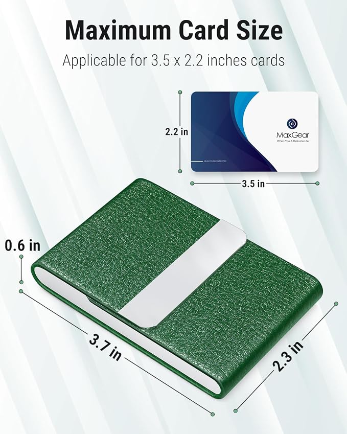 MaxGear Business Card Holder, PU Leather Business Card Case, Dark Green | - Image 5