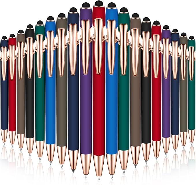 Zonon 38 Pieces Rubberized Ballpoint Pen with Stylus Tip Stylish Metal Pen Capacitive Styli with Soft Rubberized Grip, Black Ink for Most Devices(Classic Colors)-DeskLoop Office