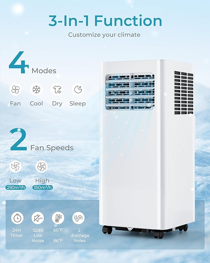 EUHOMY 10000 Btu Portable Air Conditioners, 4 in 1 Portable AC with Cool, Dry, Fan, Sleep Modes, Room Air Conditioners with 52dB & 24H Timer, with Remote, for Bedroom, Rooms, Apartment up to 450 Sq.Ft-DeskLoop Office