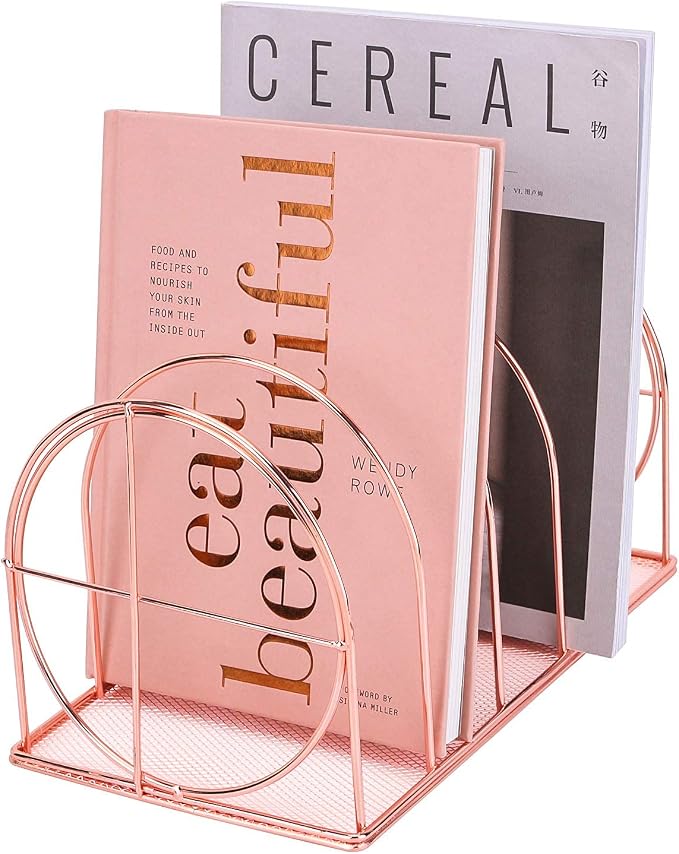 File Sorter Organizer, 5 Section Magazine Holder Rack, Desktop Round Wire Book by SIMMERSTONE