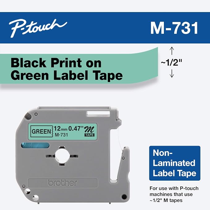 Brother Tape Cartridge 0.5IN Wide, Non-Laminated Black On Green - Image 2