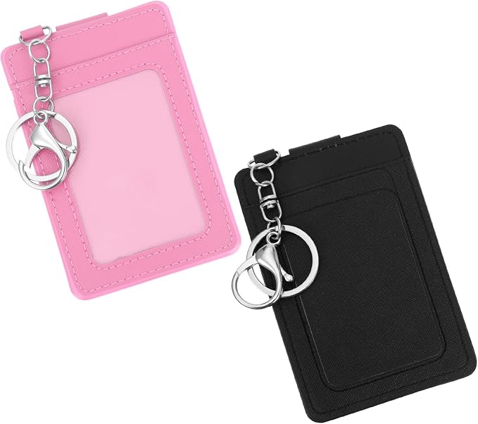 2 Pcs Slim Keychain Card Holder, PU Leather Back/Front Pocket Wallet Keychain by Unknown