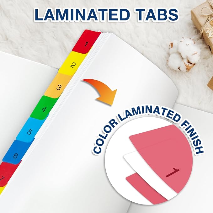 H4D 12 Tab Dividers for 3-Ring Binder, Numbered 1-12 Multicolor Tabs - Image 4