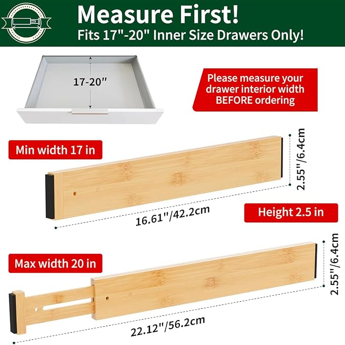 Dunruz Bamboo Drawer Dividers 2.6" High, Bedroom and Office - Image 2