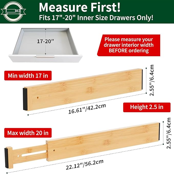 Dunruz Bamboo Drawer Dividers 2.6" High, Bedroom and Office - Image 2
