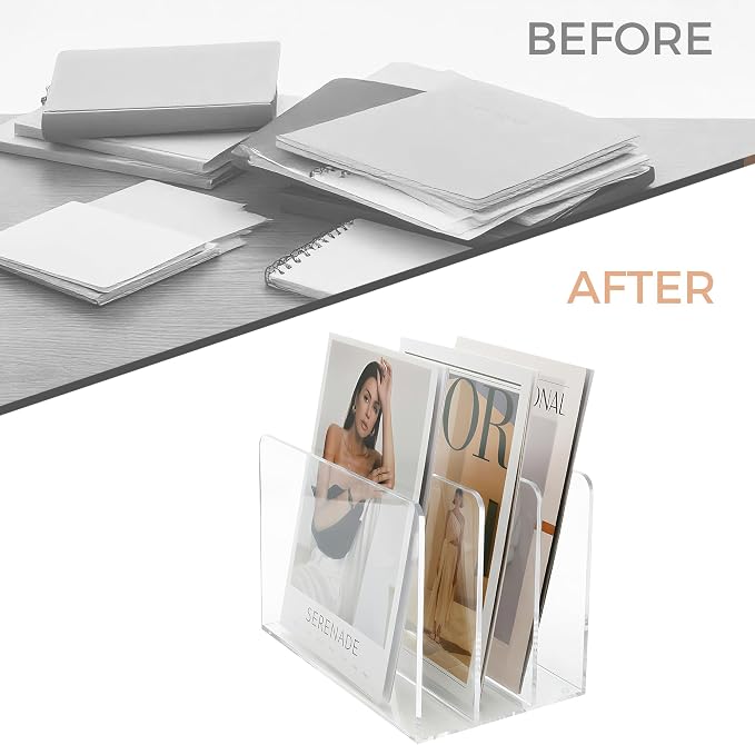 Acrylic Magazine File Holder, 3-Section A4 Desk Organizer | Fits A4 documents - Image 8