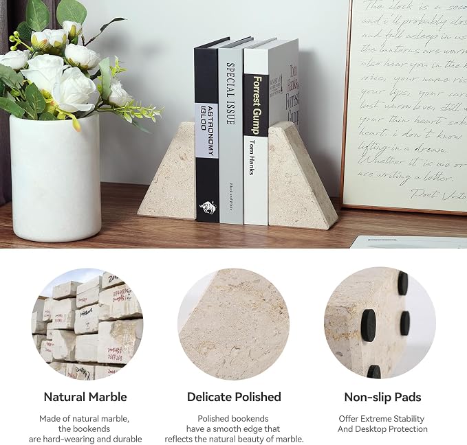 Karibiber Marble Bookends for Heavy Books, Decorative Book Ends for Shelves - Image 2
