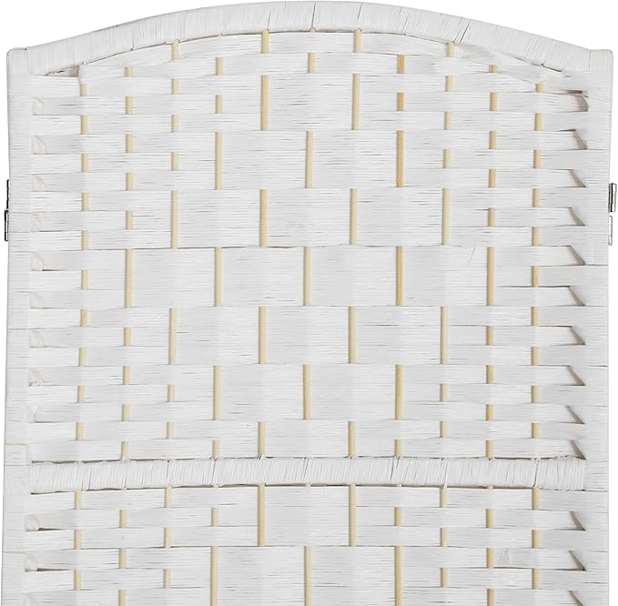 HOMCOM Room Divider, 4 Panel Folding Privacy Screen, 6FT Tall Portable Wicker Weave Partition Wall Divider for Bedroom, Home Office, White-DeskLoop Office