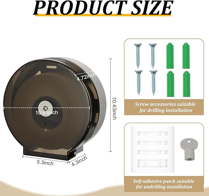 Layhit 2 Pack Toilet Paper Holder Wall Mount, Toilet Paper Towel Dispenser, Commercial 9" Jumbo Plastic Tissue Dispenser with Key Wall Lock for Bathroom, Office, Restaurants-DeskLoop Office