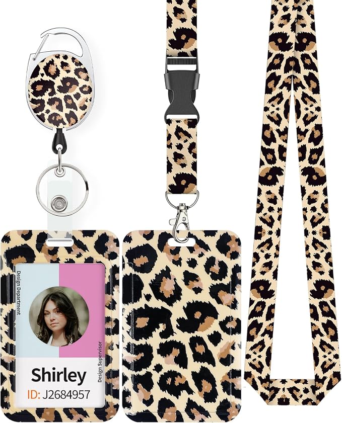 Uniclife Fashionable Sliding ID Badge Holder Leopard Print Plastic Card Holder by UnicLife