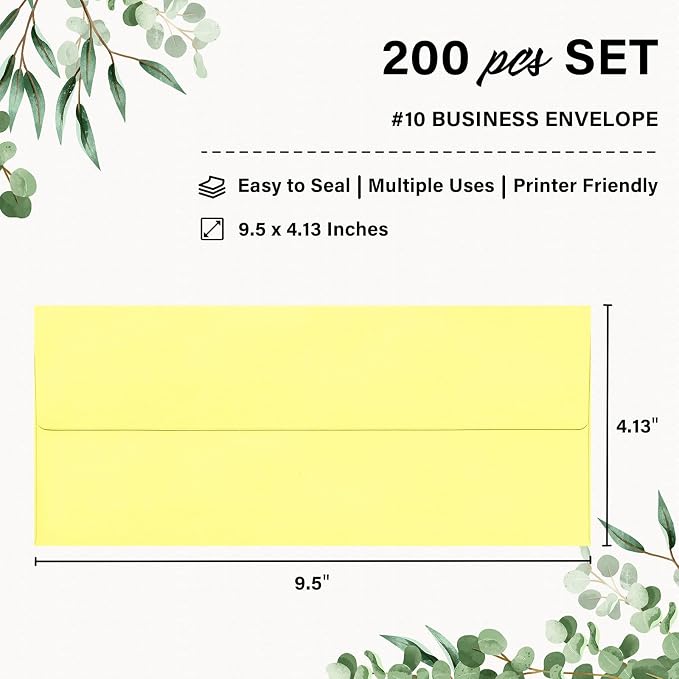 200 Pack #10 Business Envelopes, Self Seal Standard Light Yellow Envelopes - Image 2