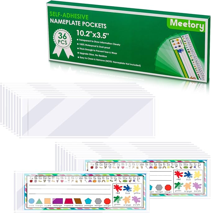 Meetory 36 PCS Upgraded Nameplate Pocket, 10.2''x 3.5'' Self Adhesive Desk by Meetory