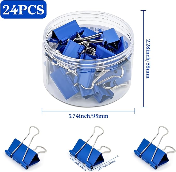 Temiary 24 Pcs Binder Clips, 1.26 Inch Medium Metal Binder Paper Clip - Image 2