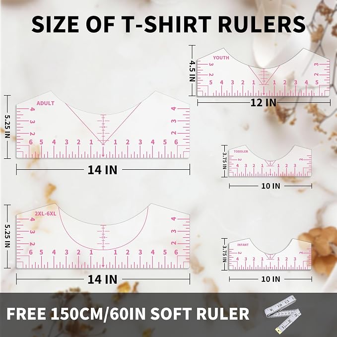 5Pack Tshirt Ruler Guide for Vinyl Alignment, T Shirt Rulers to Center Designs - Image 4