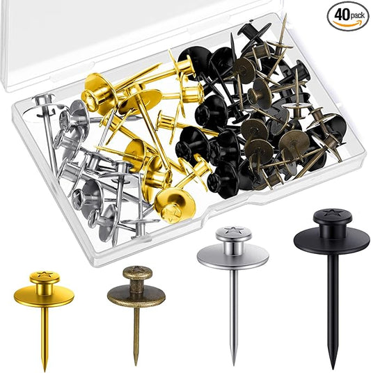 Zhengmy 40 Pcs Double Headed Picture Hangers Nails 4 Size Long Thumb Tacks Wall Nails for Hanging Pictures Decorative Push Pins Hooks for Drywall Photo Office Home Decor, 20/30/ 40/ 50lb(Mixed Colors)-DeskLoop Office