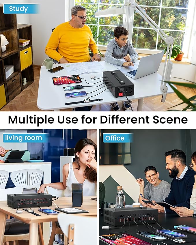 250W USB~c Charging Station, 30 Port (20 USB A & 10 USB~C Port) USB Charger Block, Fast Charging Station for Multiple Devices, Desktop Charger Compatible for iPhone, iPad, Tablets-DeskLoop Office