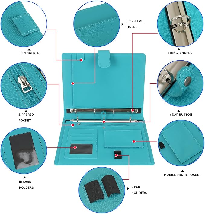 Wonderpool A4 PU Leather 3 & 4 Ring Holder Writing Portfolio Multi Document Case - Image 5