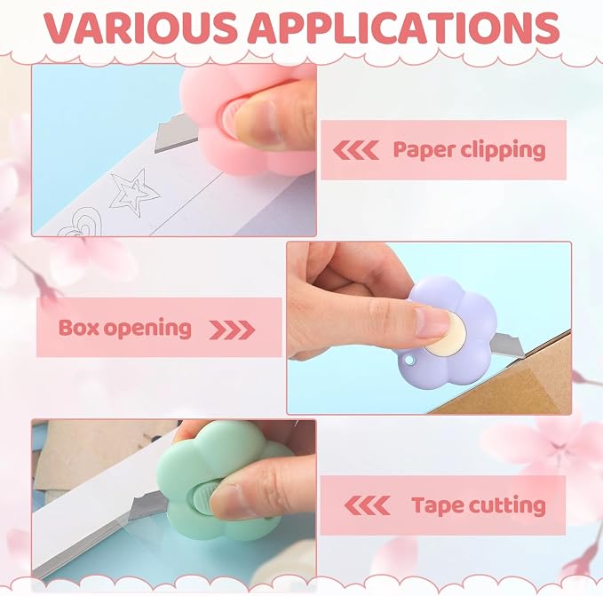 Honoson 8 Pack Mini Box Cutter Retractable Utility Knife Flower Portable Letter - Image 6