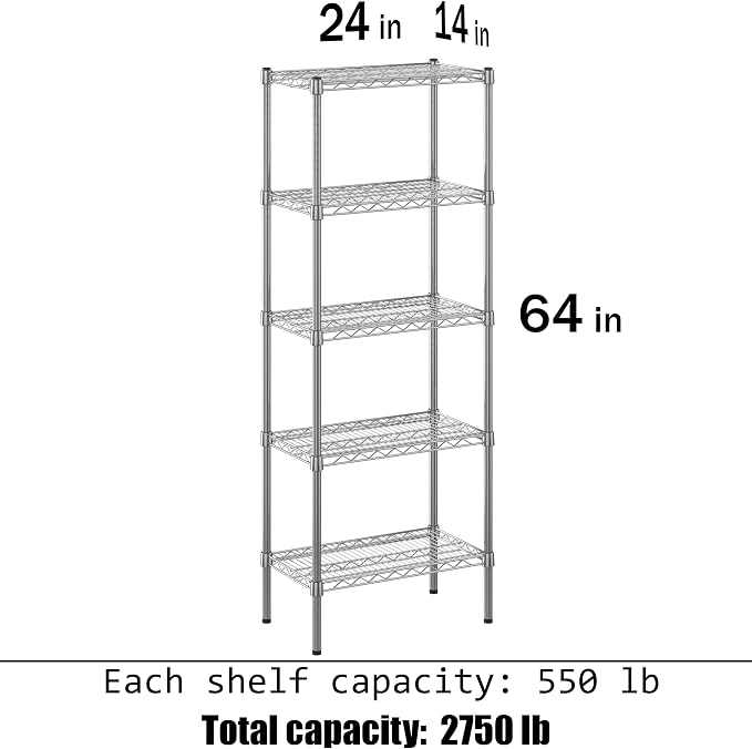 Regal Altair 14" Deep x 24" Wide x 64" Height Wire Shelving Kit | 5-Tier | NSF - Image 3