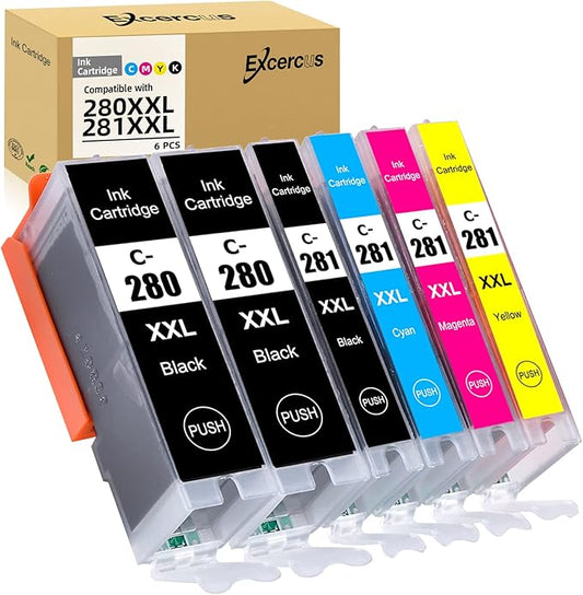 Compatible Ink Cartridge Replacement for Canon PGI-280 XXL CLI 281 Compatible with Canon Pixma TR7520 TR8520 TS6120 TS6220 TS6320 TS8120 TS8220 TS9120 TS9520 TS9521C (2PGBK & BK/C/M/Y 6 PK)-DeskLoop Office