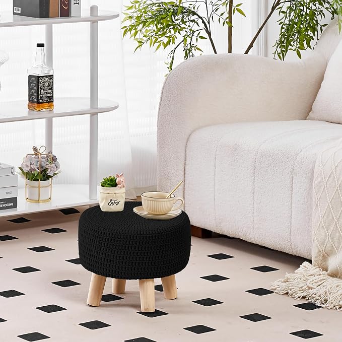 Wimarsbon Small Ottomans, 100% Hand Knitted Pouf Ottoman, Round Footrest - Image 2