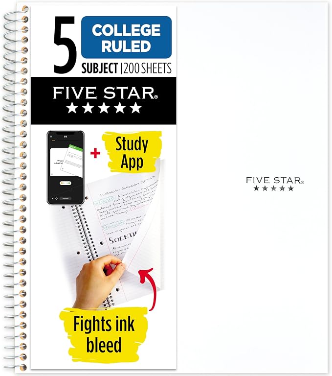 Five Star Spiral Notebook, 5 Subject, College Ruled | 8-1/2" x 11" | 200 Sheets by FiveStar