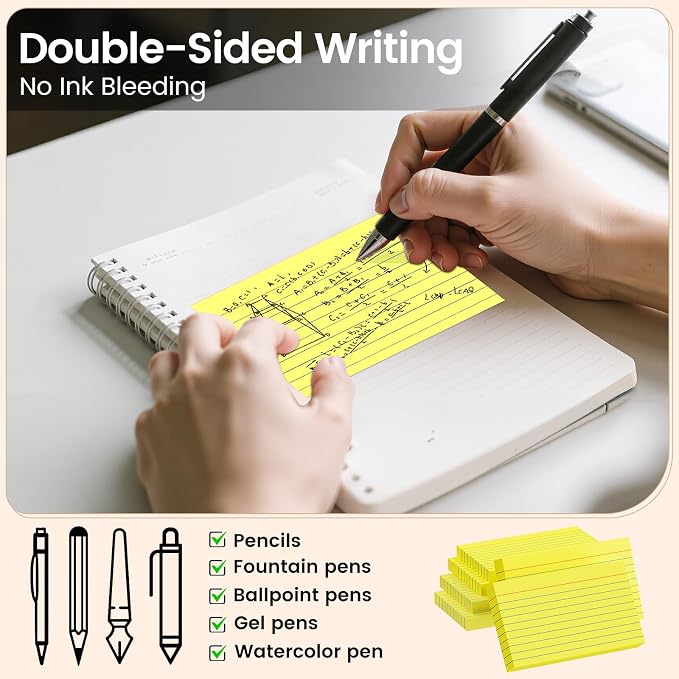 Index Cards 3x5 Inch, Flash Cards, Ruled Lined Yellow Note Cards Paper - Image 7