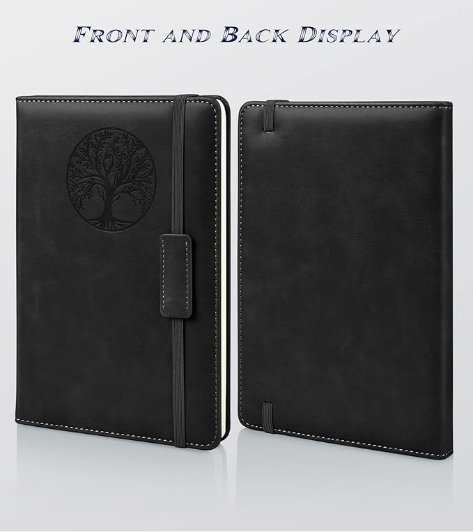 Lined Journal Notebook for Women Men,256 Pages A5 Hardcover Leather Journals for Writing,Travel,Business,Work & School,College Ruled Notebooks for Note Taking,Diary Notepad 5.7"×8.3"(Black)-DeskLoop Office