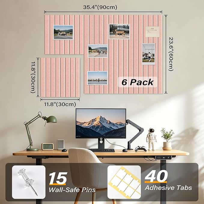 Large Felt Bulletin Board，36" x 24" 6 Pack Cork Board Alternative - Image 3