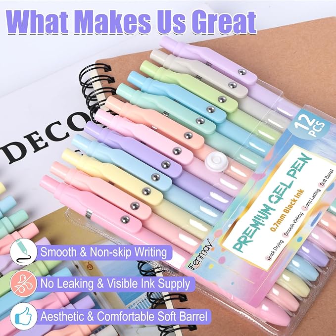 Fenmay Gel Pens, Smooth Writing, Retractable Cute Aesthetic Pens - Image 4