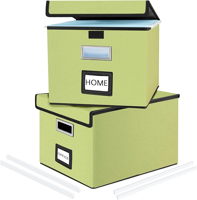 File Organizer Boxes with Lids, Linen Hanging Filing & Storage Box with Plastic by Huolewa