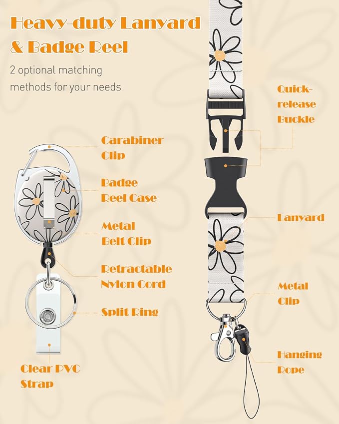Uniclife Floral Sliding Badge Holder White Flower Plastic Case - Image 3