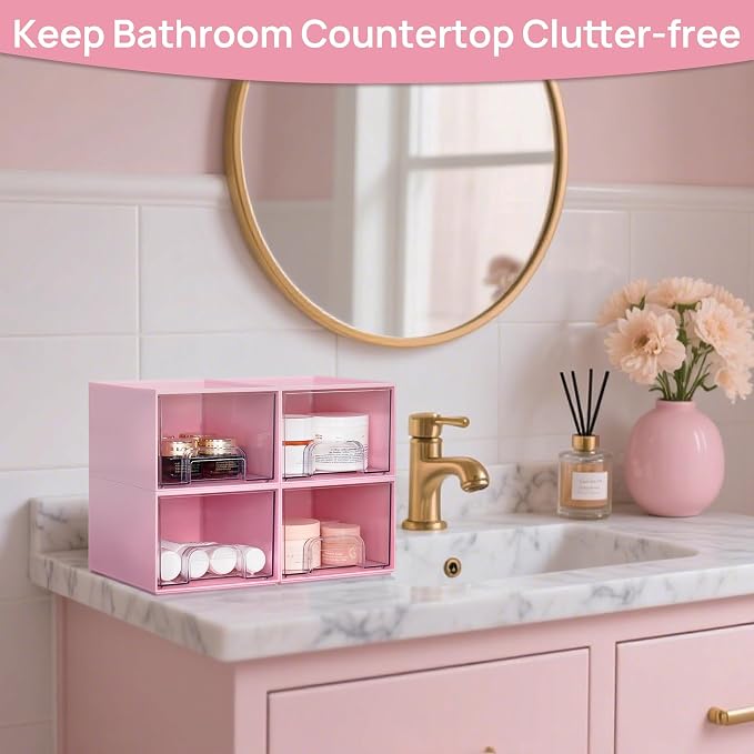 Vtopmart 4 Pack Small Clear Stackable Storage Drawers, Acrylic Bathroom Makeup - Image 6