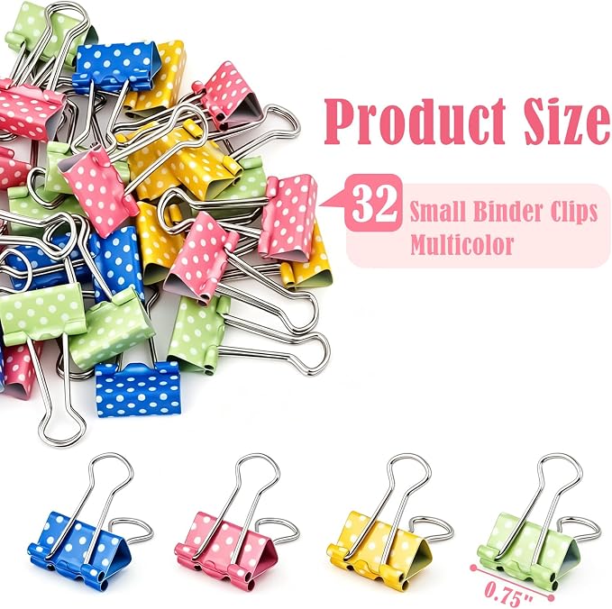 BAYTORY 32Pcs Polka Dot Binder Clips, 3/4 Inch Small Binder Clips, Colored - Image 2