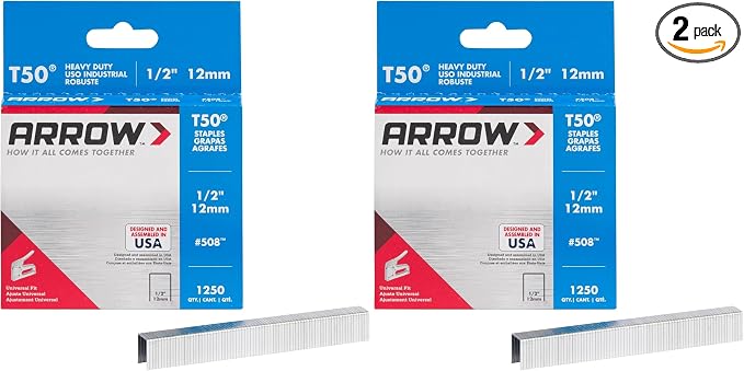 Arrow 508 Heavy Duty T50 1/2-Inch Leg Length, 3/8-Inch Crown, Staples by ArrowToolGroup