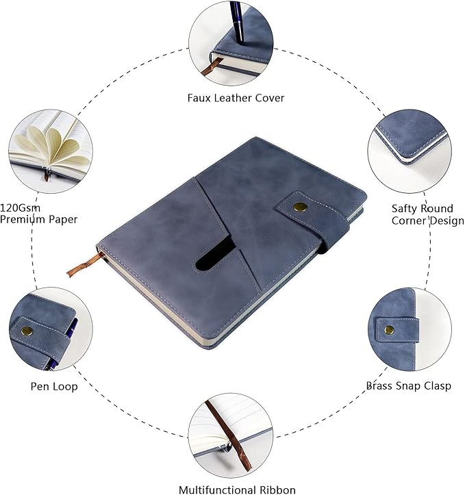 A5 Lined Leather Journal Notebook,Hardcover Journal Set with Pen and Gift Box,100Pages 100gsm Thick Ruled Paper Daily Diary for Men Women School,Travel,Business,Work,Writing 5.9" X 8.4"-DeskLoop Office